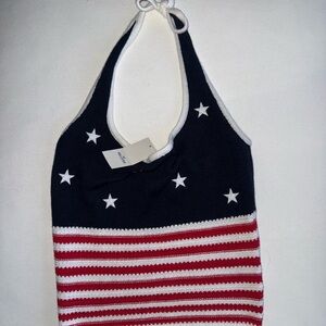 Hollister Navy and Red Star Striped Tank Top